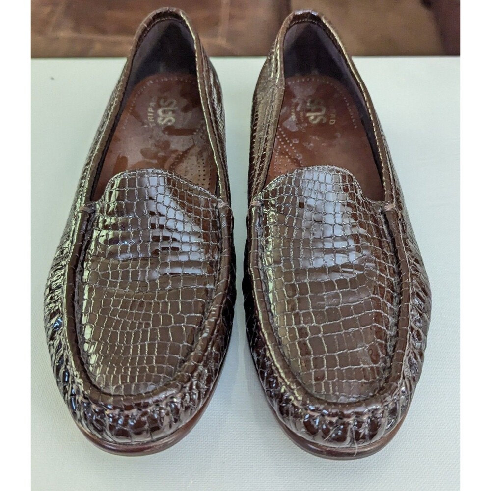 SAS Simplify Women's Comfort Loafers Brown Croc Leather Slip-On Shoes Sz 11M